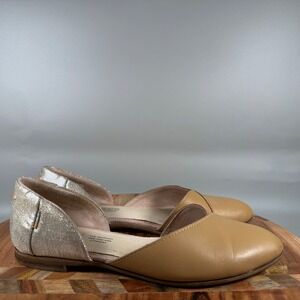 TOMS Jutti DOrsay Flats Tan Leather Gold Metallic Shimmer Pointed Toe Womens 7